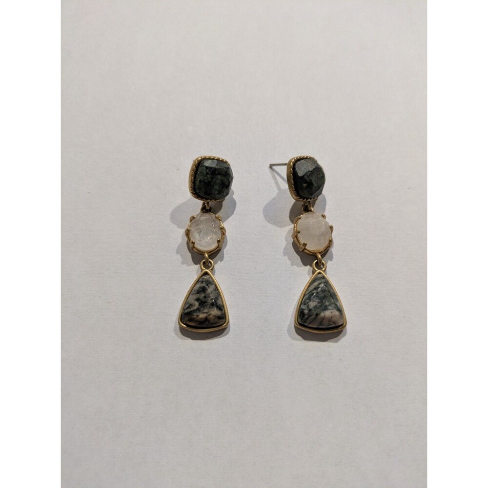 Lauren Ralph Lauren Dangle Drop Earrings Gold Tone Agate Quartz - Picture 2 of 4